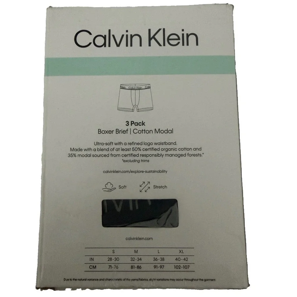 Calvin Klein Men's Cotton Modal Boxer Briefs 3 Pairs Stretch Size XL New